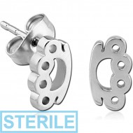 STERILE SURGICAL STEEL EAR STUDS PAIR - KNUCKLE - DUSTER PIERCING