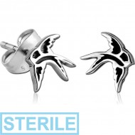 STERILE SURGICAL STEEL EAR STUDS PAIR - BIRD PIERCING