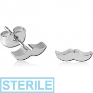 STERILE SURGICAL STEEL EAR STUDS PAIR - MUSTACHE PIERCING