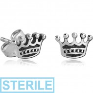 STERILE SURGICAL STEEL EAR STUDS PAIR - CROWN PIERCING