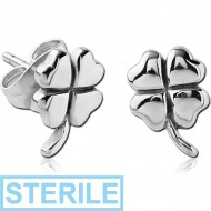 STERILE SURGICAL STEEL EAR STUDS PAIR - SHAMROCK PIERCING