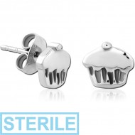 STERILE SURGICAL STEEL EAR STUDS PAIR - CUPCAKE PIERCING