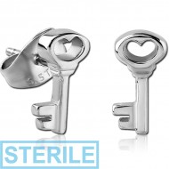 STERILE SURGICAL STEEL EAR STUDS PAIR - KEY PIERCING