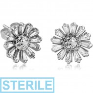 STERILE SURGICAL STEEL JEWELLED EAR STUDS PAIR - FLOWER PIERCING