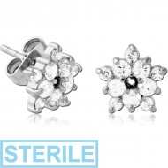 STERILE SURGICAL STEEL JEWELLED EAR STUDS PAIR - FLOWER PIERCING