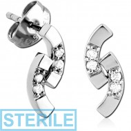 STERILE SURGICAL STEEL JEWELLED EAR STUDS PAIR PIERCING