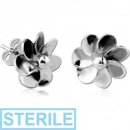 STERILE SURGICAL STEEL EAR STUDS PAIR - FLOWER PIERCING