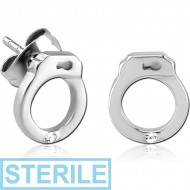 STERILE SURGICAL STEEL JEWELLED EAR STUDS PAIR - HANDCUFFS PIERCING
