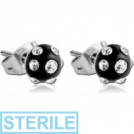 STERILE SURGICAL STEEL VALUE JEWELLED EAR STUDS PAIR WITH ENAMEL - HALF BALL PIERCING
