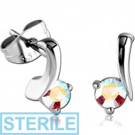 STERILE SURGICAL STEEL JEWELLED EAR STUDS PAIR - DELICATE PIERCING