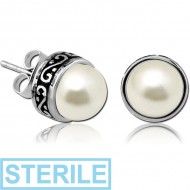 STERILE SURGICAL STEEL EAR STUDS WITH SYNTHETIC PEARLS PAIR PIERCING