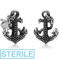 STERILE SURGICAL STEEL EAR STUDS PAIR - ANCHOR PIERCING