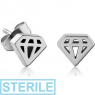 STERILE SURGICAL STEEL EAR STUDS PAIR - DIAMOND PIERCING