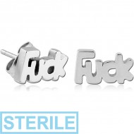 STERILE SURGICAL STEEL EAR STUDS PAIR - FUCK PIERCING