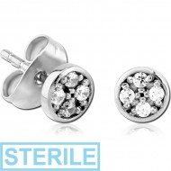 STERILE SURGICAL STEEL JEWELLED EAR STUDS PAIR PIERCING