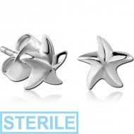 STERILE SURGICAL STEEL EAR STUDS PAIR - STARFISH PIERCING
