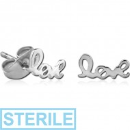 STERILE SURGICAL STEEL EAR STUDS PAIR - LOVE PIERCING