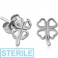STERILE SURGICAL STEEL EAR STUDS PAIR - SHAMROCK PIERCING