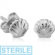 STERILE SURGICAL STEEL EAR STUDS PAIR - SEASHELL PIERCING