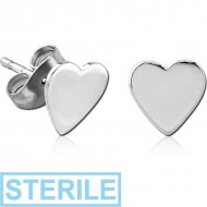 STERILE SURGICAL STEEL EAR STUDS PAIR - HEART FLAT PIERCING