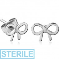 STERILE SURGICAL STEEL EAR STUDS PAIR - BOW PIERCING