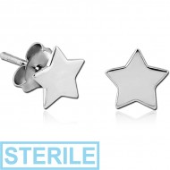 STERILE SURGICAL STEEL EAR STUDS PAIR - STAR FLAT PIERCING