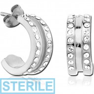 STERILE SURGICAL STEEL HIGH END CRYSTALS JEWELLED HUGGIE PAIR PIERCING