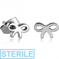STERILE SURGICAL STEEL EAR STUDS PAIR - BOW PIERCING