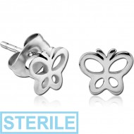 STERILE SURGICAL STEEL EAR STUDS PAIR - BUTTERFLY PIERCING