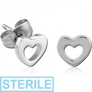 STERILE SURGICAL STEEL EAR STUDS PAIR - HEART PIERCING
