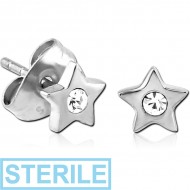 STERILE SURGICAL STEEL EAR STUDS PAIR - STAR PIERCING