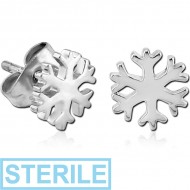 STERILE SURGICAL STEEL EAR STUDS PAIR - SNOWFLAKE PIERCING