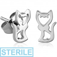 STERILE SURGICAL STEEL EAR STUDS PAIR - KITTY PIERCING
