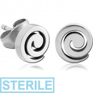 STERILE SURGICAL STEEL EAR STUDS PAIR - SPIRAL PIERCING