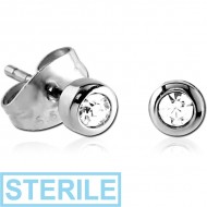 STERILE SURGICAL STEEL JEWELLED EAR STUD PAIR PIERCING