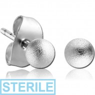 STERILE SURGICAL STEEL EAR STUDS PAIR - SANDBLAST BALL 3MM PIERCING
