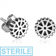 STERILE SURGICAL STEEL EAR STUDS PAIR - WHEEL PIERCING