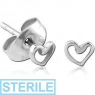STERILE SURGICAL STEEL EAR STUDS PAIR - HEART PIERCING