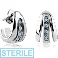STERILE SURGICAL STEEL JEWELLED EAR STUDS PAIR - BUTTERFLY PIERCING