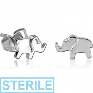 STERILE SURGICAL STEEL EAR STUDS PAIR - ELEPHANT PIERCING