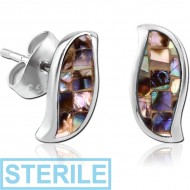 STERILE SURGICAL STEEL SYNTHETIC MOTHER OF PEARL MOSAIC EAR STUDS - EYE PIERCING