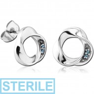 STERILE SURGICAL STEEL JEWELLED EAR STUDS PAIR - TWIST CIRCLE PIERCING