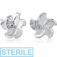 STERILE SURGICAL STEEL JEWELLED EAR STUDS PAIR - TWIST FLOWER PIERCING