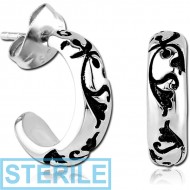 STERILE SURGICAL STEEL EAR STUDS PAIR - HOOP FILIGREE PIERCING