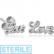 STERILE SURGICAL STEEL EAR STUDS PAIR - LOVE PIERCING