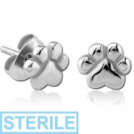 STERILE SURGICAL STEEL EAR STUDS PAIR - PAW PIERCING