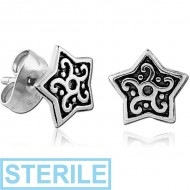 STERILE SURGICAL STEEL EAR STUDS PAIR - STAR PIERCING