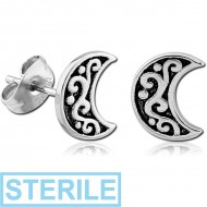 STERILE SURGICAL STEEL EAR STUDS PAIR - MOON PIERCING
