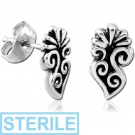 STERILE SURGICAL STEEL EAR STUDS PAIR - FILIGREE PIERCING
