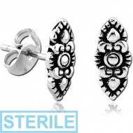 STERILE SURGICAL STEEL EAR STUDS PAIR - FILIGREE PIERCING